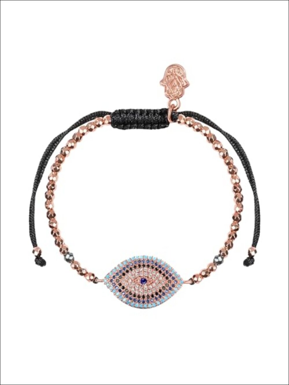 Genuine Hematite Stone Adjustable Drawstring Bracelet with Evil Eye Charm
